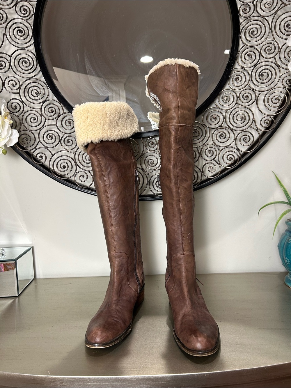 Sam Edelman Kara Boots 7.5 Brown Leather  Tall Riding Knee High